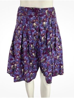 Emily And Fin Sz S 100% Cotton Bird Print Pleated A-Line Retro Skirt Purple